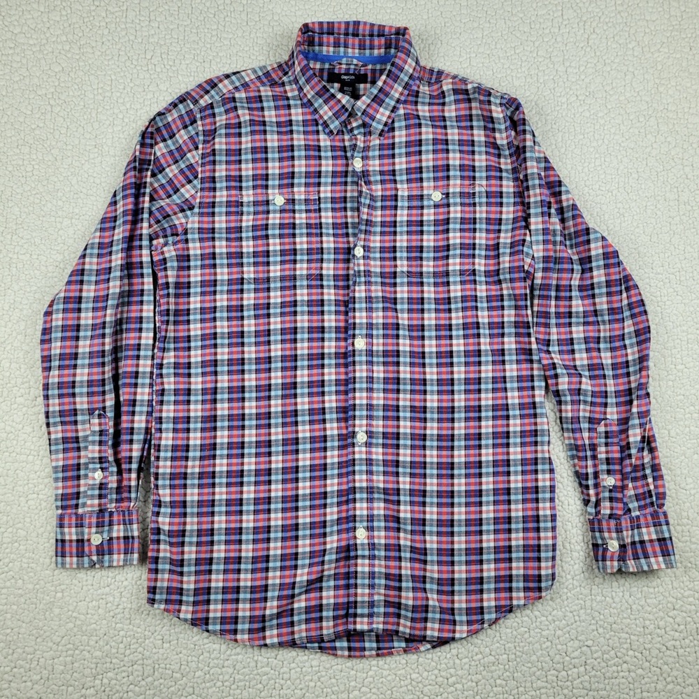Gap Button Up Shirt Boys Size XXL Multicolor Plaid Long Sleeve Dress Shirt
